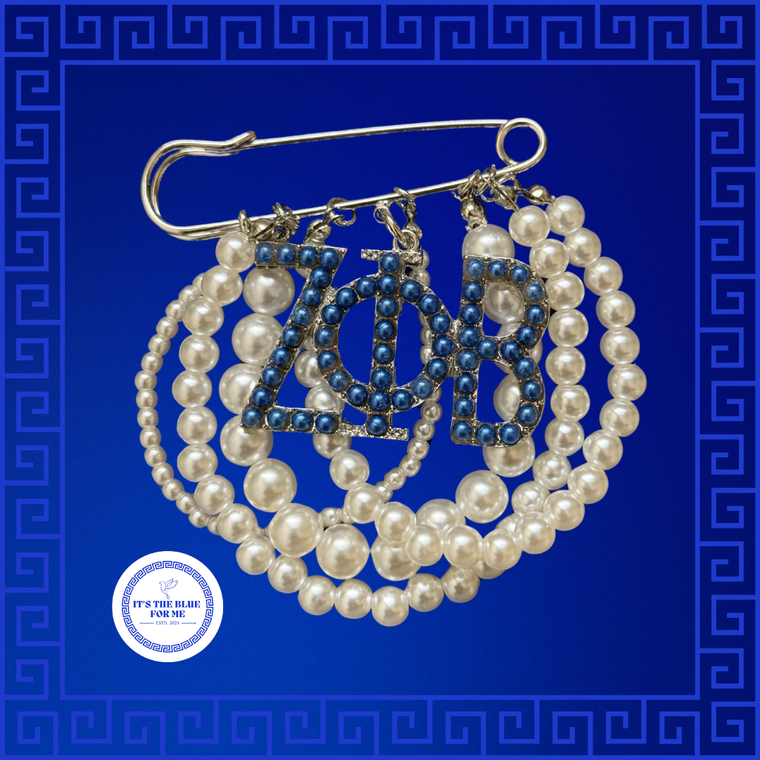 Blue Pearl Z Phi B Safety Pin Brooch